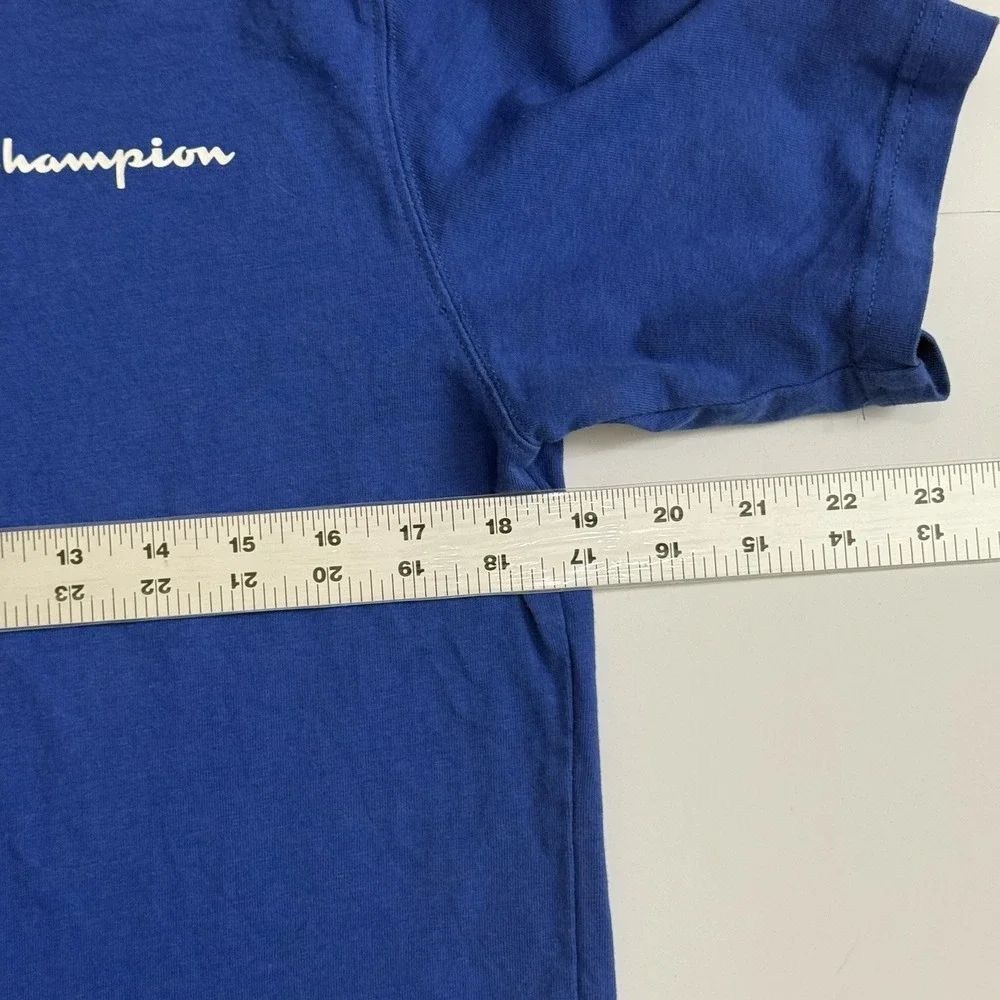 Champion T-Shirt Mens S Bright Blue 100% Cotton Logo Crew Neck Short Sleeve - Picture 6 of 7
